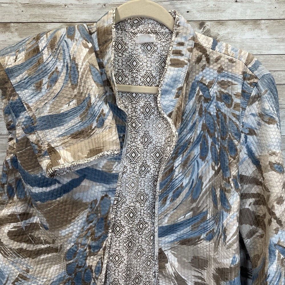 Alfred Dunner Womens 14 Jacket Quilted‎ Reversible Open Front Blue Brown